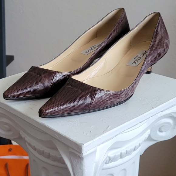 Jimmy Choo pointed toe Amelia kitten heel snake embossed multi leather low pump - Picture 3 of 14